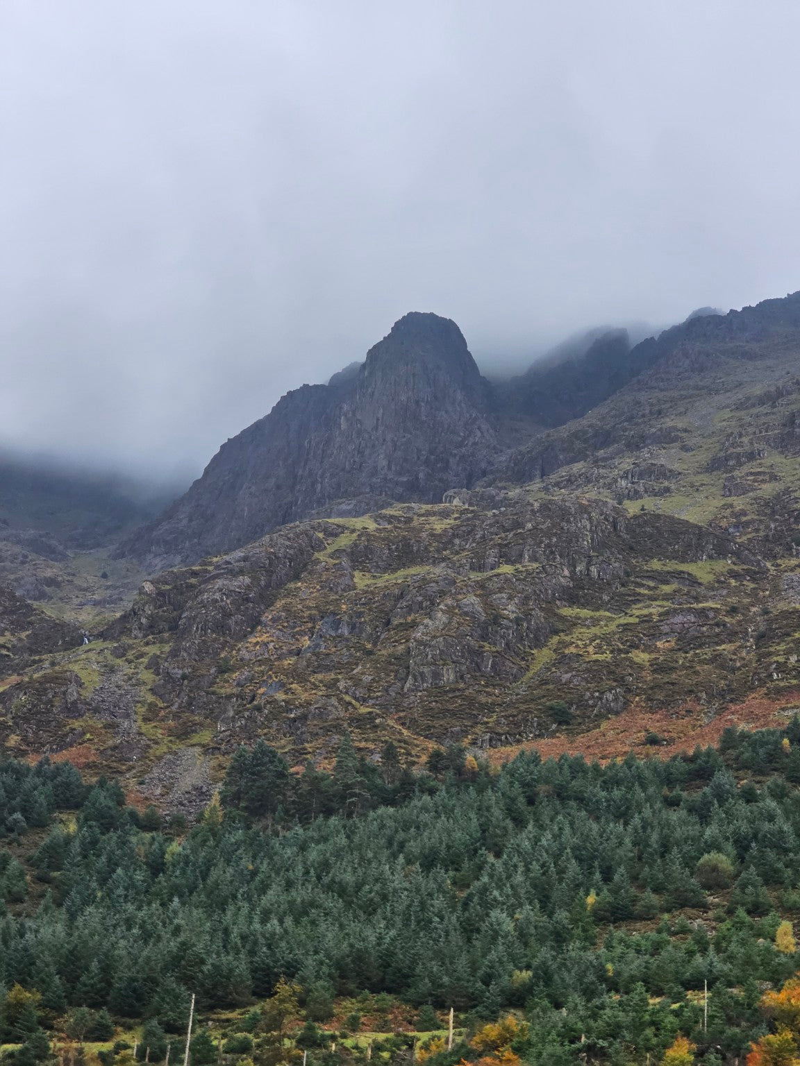 Pillar Rock rising above the Ennerdale valley, photographed from below