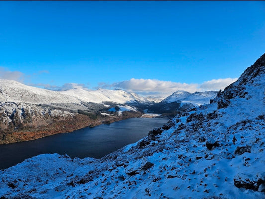 Snowy view along Ennerdale Water from Crag Fell