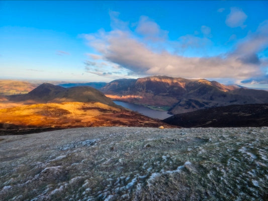 Winter sunlight on the fells above Crummock Water, photographed from the High Stile ridge