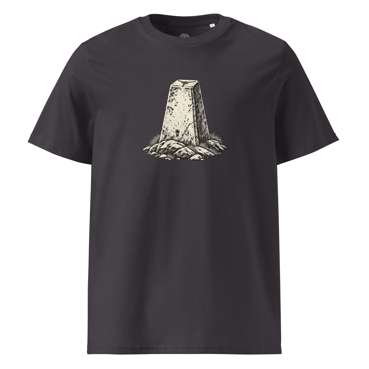 Trig Point Organic Cotton Tee in Anthracite, front view