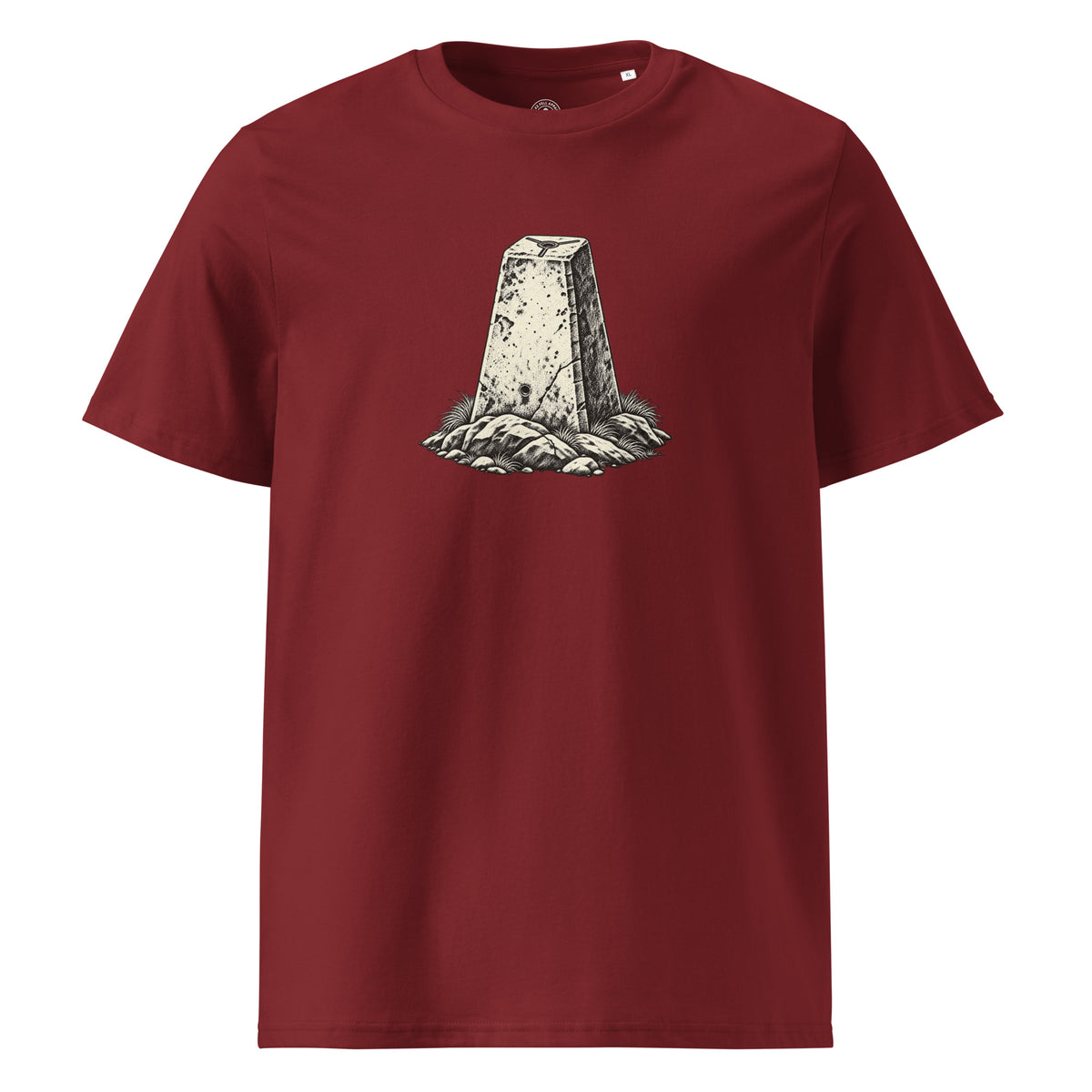 Trig Point Organic Cotton Tee in Burgundy, front view