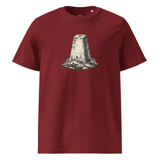 Trig Point Organic Cotton Tee in Burgundy, front view