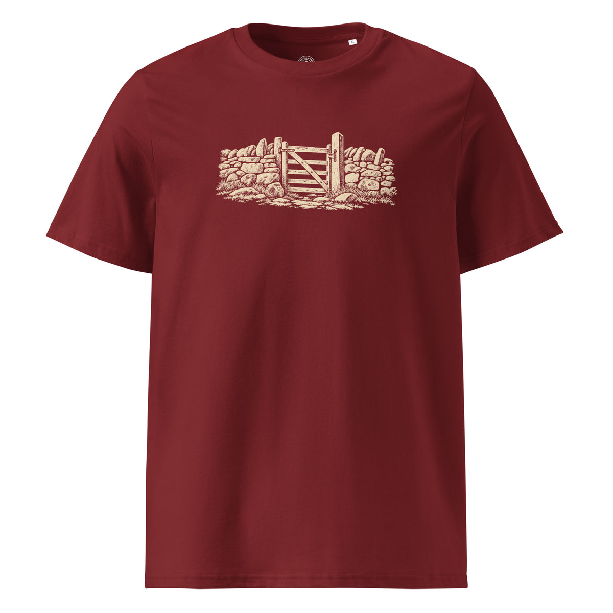 Fell Gate Organic Cotton Tee in Burgundy, front view