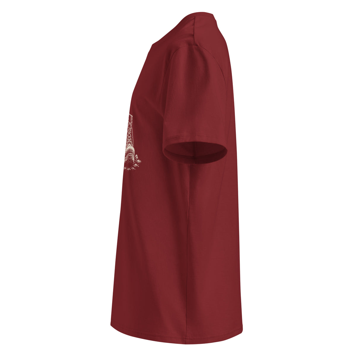 Walking Boots Organic Cotton Tee in Burgundy, left view