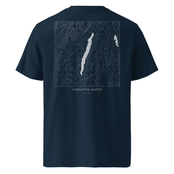 Coniston Water Contour T-Shirt in French Navy, back view