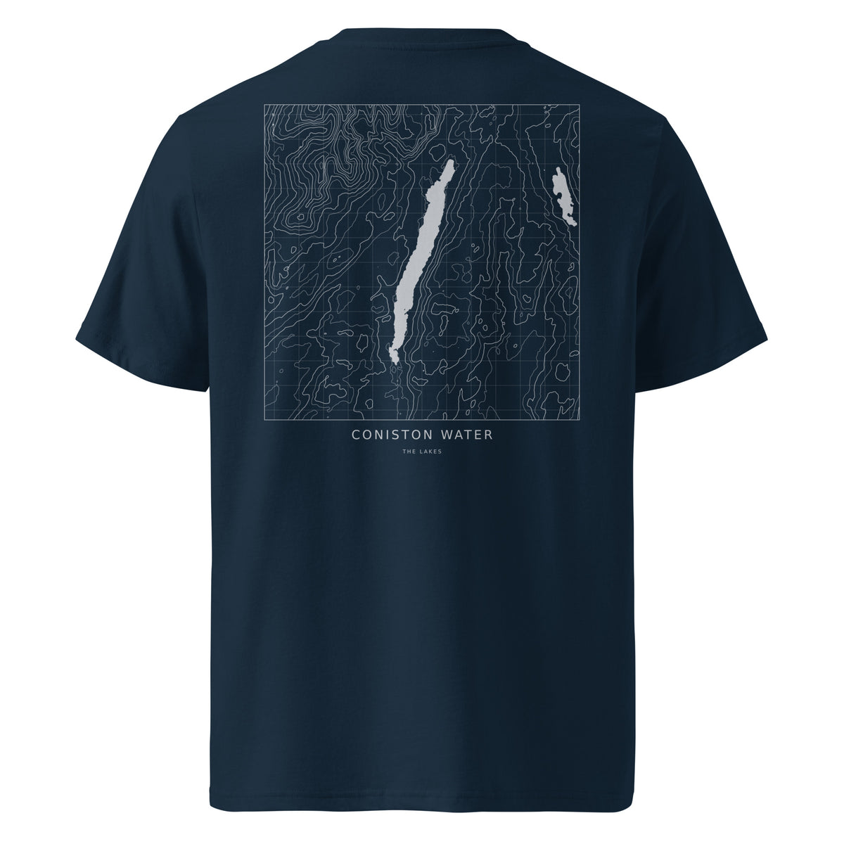 Coniston Water Contour T-Shirt in French Navy, back view
