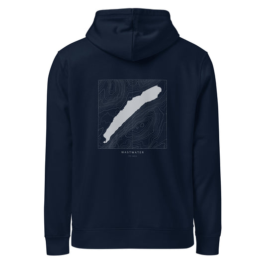 Wastwater Contour Hoodie in French Navy, back view